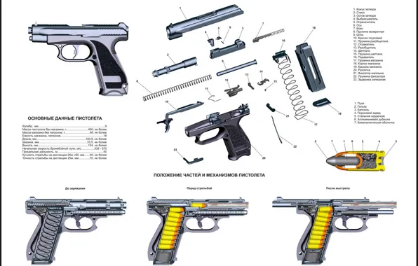 Gun, scheme of the disassembly, GSH-18