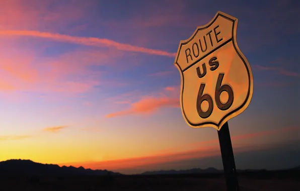 Picture USA, sky, landscape, sunset, sign, clouds, evening, street