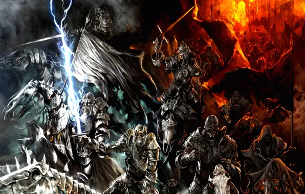 Picture fire, mountains, army, orcs, Lord of the rings