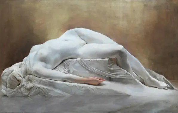 Erotic, girl, body, hand, art, lies, statue, painting