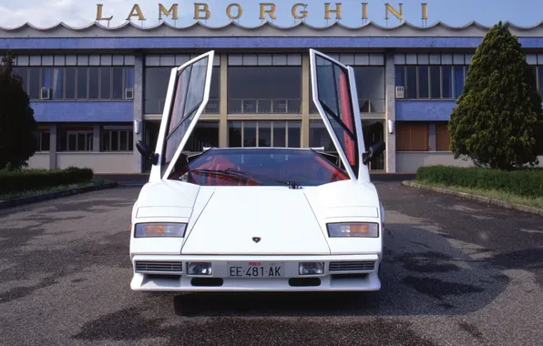 The building, door, lamborghini, front view, Lamborghini, Countach, countach lp5000 s quattrovalvole