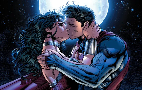 Picture kiss, love, Wonder Woman, Superman, dc comics, Comics, Diana, Diana