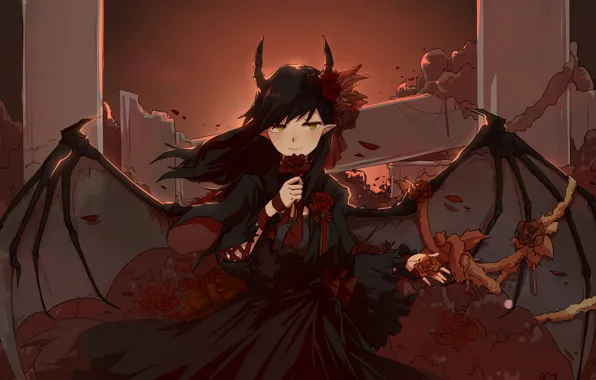 Picture look, girl, the demon, art