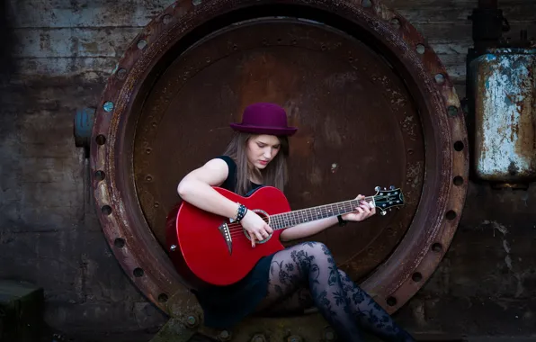 Picture girl, guitar, hat