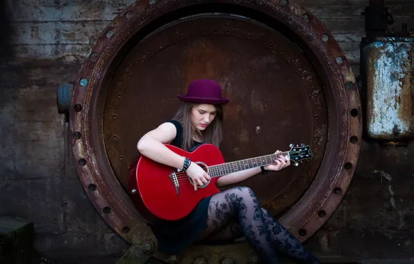 Girl, guitar, hat