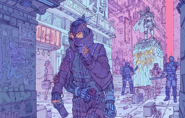 Girl, The city, Robot, Fantasy, Art, Art, Robot, Fiction