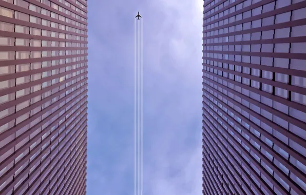 Picture the city, home, the plane, Contrail