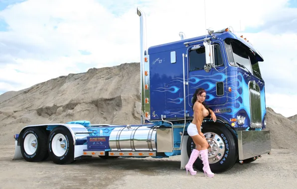 Look, girl, Erotic, chrome, blue truck