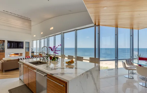 Interior, kitchen, New York, living room, dining room, Sands Point