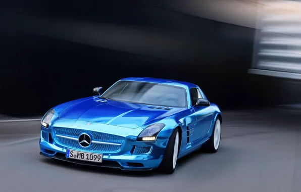 Mercedes-Benz, Auto, Blue, Lights, AMG, Coupe, SLS, Chrome