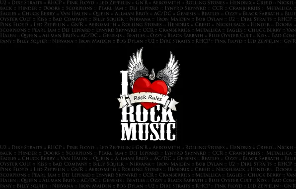 Picture music, background, black, heart, wings, rock, rock