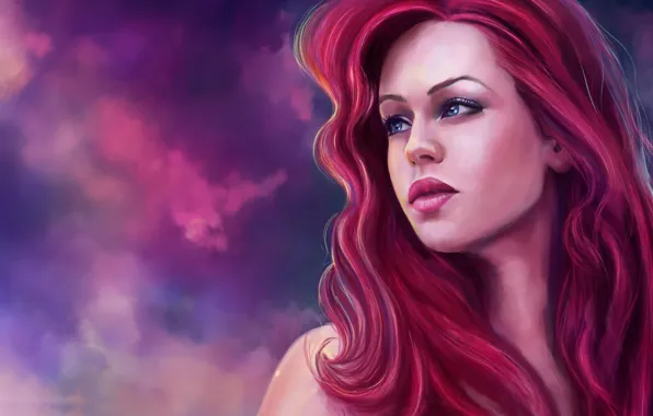 Look, face, art, Ariel, the little mermaid, red hair, Ariel