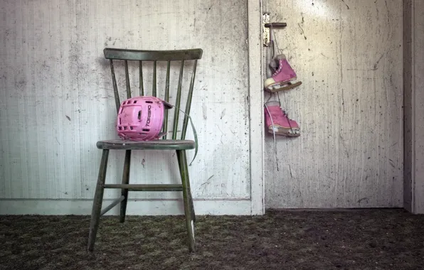 Picture chair, helmet, skates