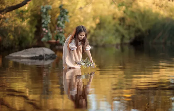 Picture summer, water, nature, dress, girl, wreath, child, Alexander Kalinin