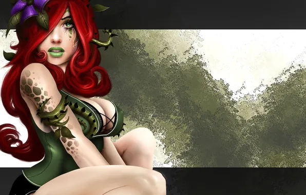 Girl, background, art, red, ivy, Poison Ivy