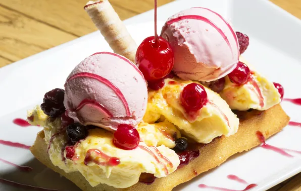 Cherry, berries, ice cream, dessert, dessert, jam, ice cream