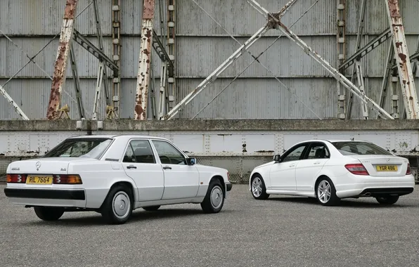 Picture white, background, Mercedes-Benz, Mercedes, sedan, rear view, and, old and new