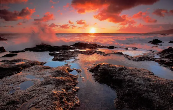 Sea, the sky, sunset, squirt