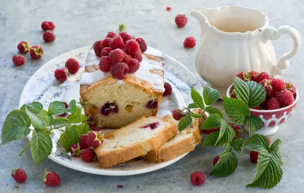 Picture leaves, berries, raspberry, dessert, cakes, glaze, cupcake