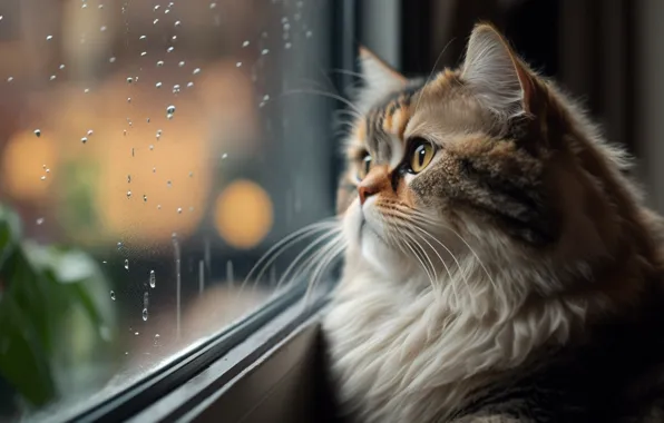 Picture cat, rain, mood, window, rain, cat, mood, window