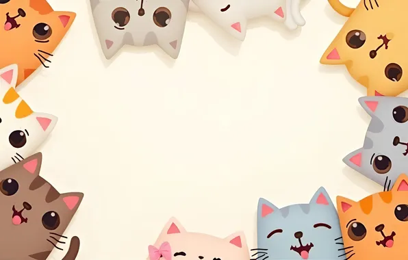 Look, cats, pose, cats, kittens, company, light background, faces