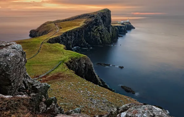 Road, sea, the sky, landscape, nature, stones, rocks, shore