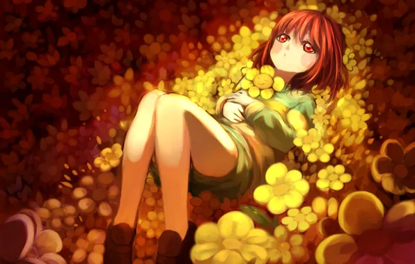 Flowers, girl, Undertale, Chara
