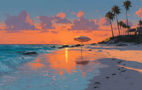 Sand, sea, wave, beach, summer, the sky, the sun, clouds