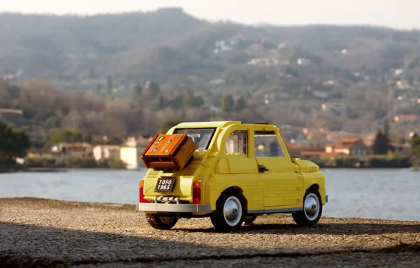 Picture Yellow, Landscape, LEGO, Fiat 500, LEGO Fiat 500, Toy car, Toy Car