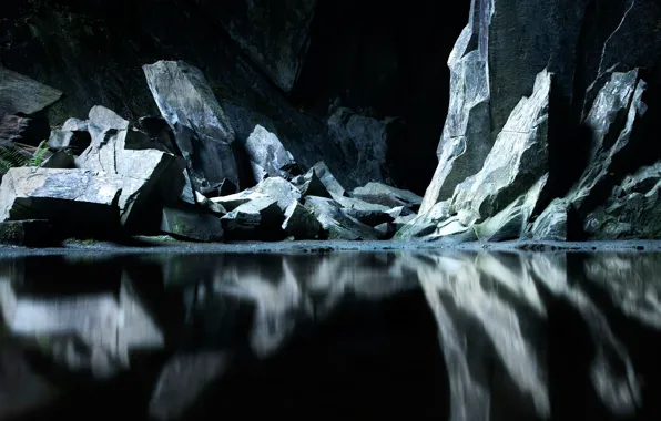Picture water, reflection, stones, rocks, England, The lake district, Cumbria, Little Langdale