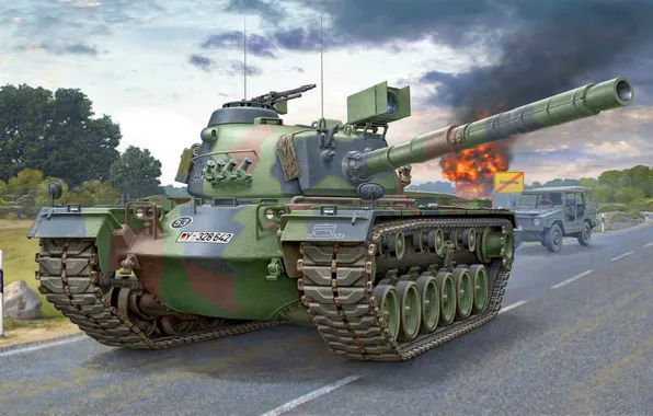 Picture war, art, painting, tank, M48 Patton