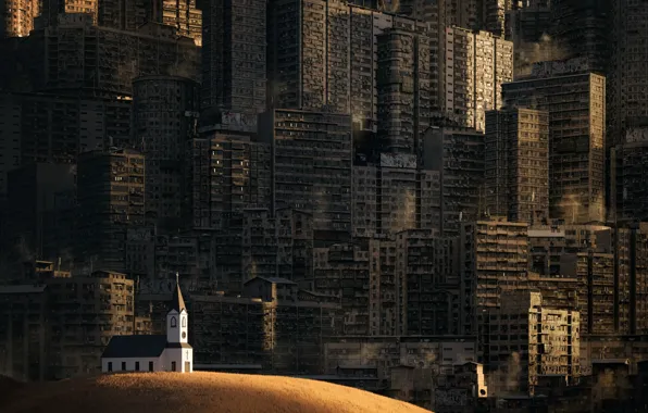 Home, The city, Church, Building, City, Hill, Fiction, Town