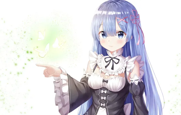 Girl, butterfly, long hair, From scratch, REM, Re Zero Kara Hajime Chip Isek Or Seikatsu