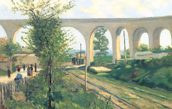 Landscape, picture, aqueduct, Arman Hyomin, The Arcueil Aqueduct at Sceaux Railroad Crossing