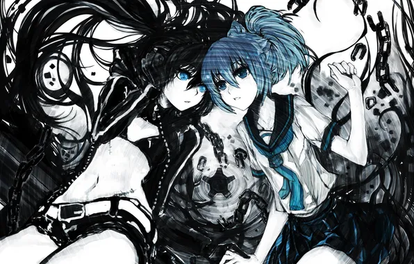 Girl, anime, art, chain, black rock shooter, school uniform, insane black rock shooter, Mato KURO