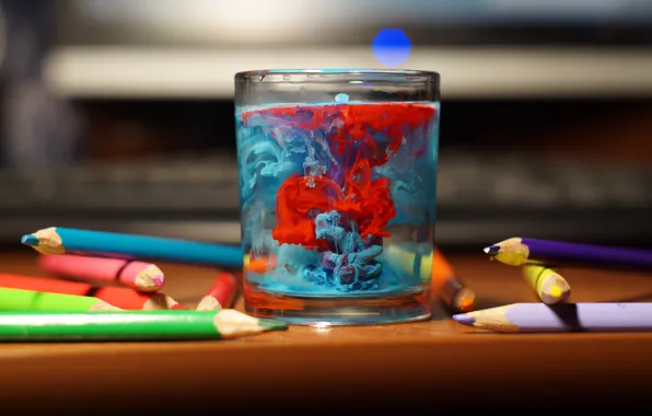Water, glass, color, Pencils, art, artist, art