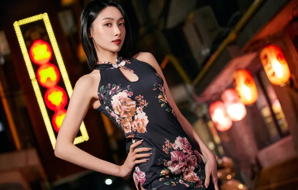 Picture look, night, lights, pose, model, portrait, makeup, figure
