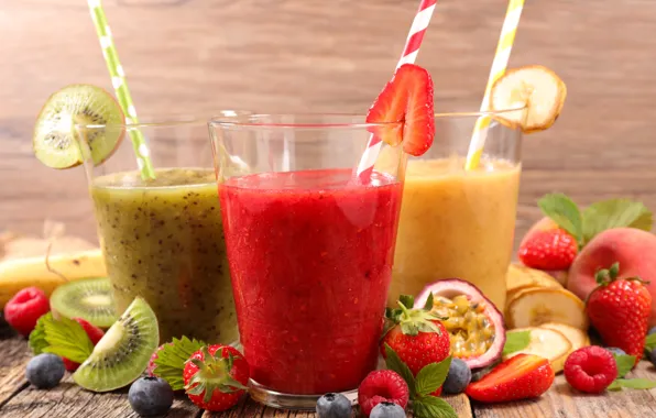 Picture berries, kiwi, blueberries, strawberry, fruit, banana, drinks, fresh