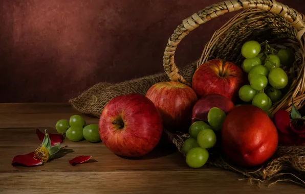 Picture apples, grapes, fruit, still life, basket