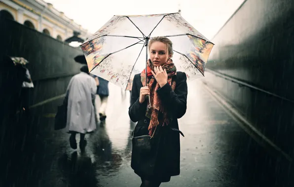 Girl, rain, umbrella, Julia, Ivan Proskurin