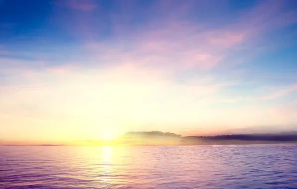 Water, sunset, lake, island