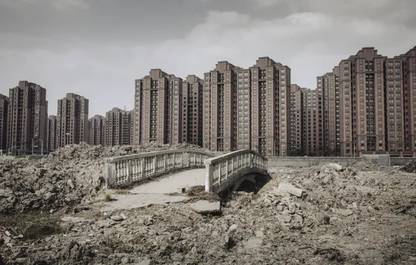 Picture the sky, clouds, bridge, China, home, China, architecture, Ghost town