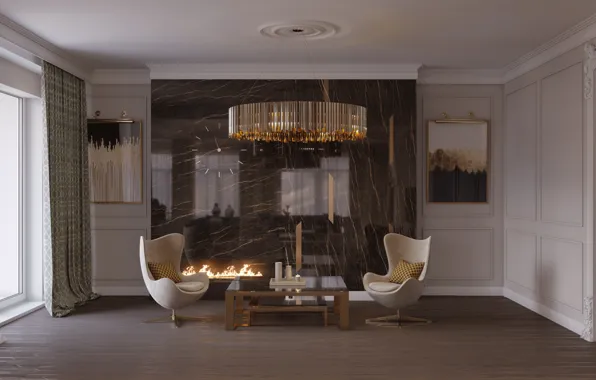 Design, interior, chairs, chandelier, pictures, fireplace, living room, best italian interior design