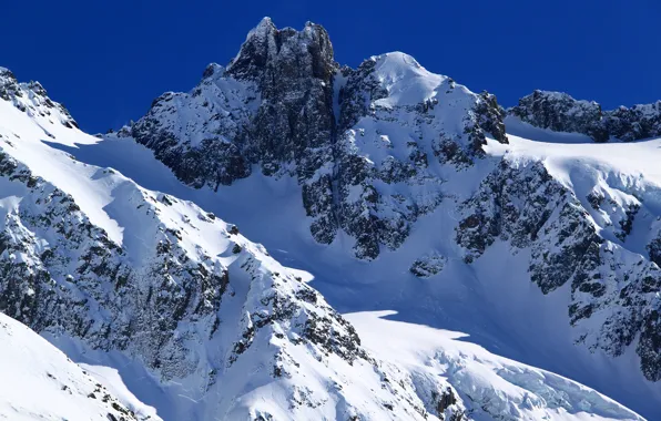 Picture the sky, the sun, snow, mountains, rocks, New Zealand, Methven, Heli-Skiing