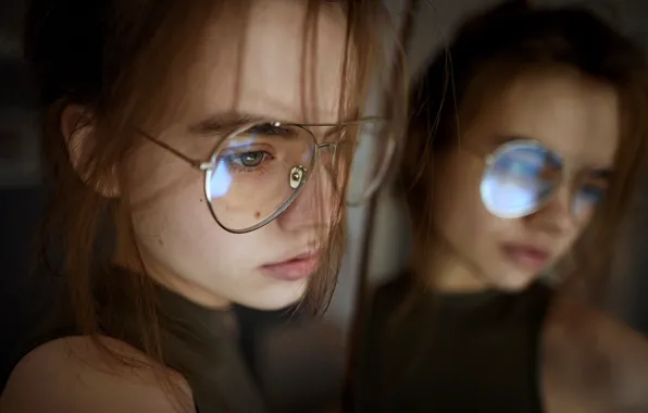 Girl, reflection, glasses, Aleks Five