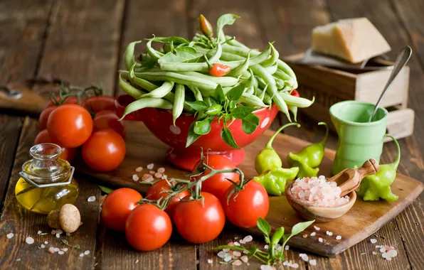 Picture oil, cheese, peas, pepper, vegetables, tomatoes, salt, Anna Verdina