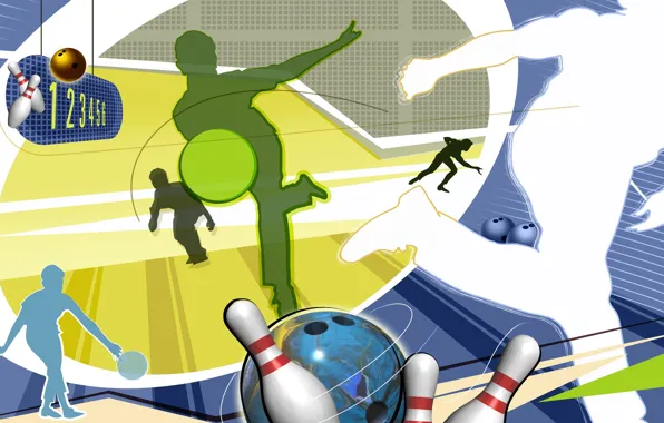 Abstraction, Wallpaper, ball, vector, silhouette, skittles, bowling, Bowling