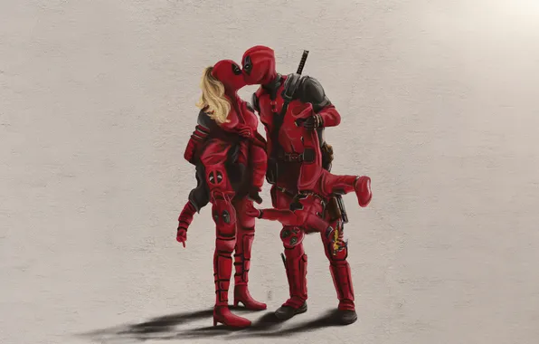 Love, child, kiss, positive, pair, mask, Deadpool, costumes