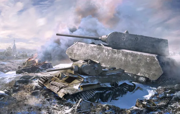Winter, war, T-34, germany, tank, maus