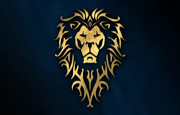 Picture cinema, golden, logo, game, Warcraft, blue, wow, lion